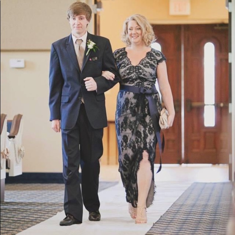 Tadashi Shoji Navy Lace Wedding Dress - Picture 6 of 6